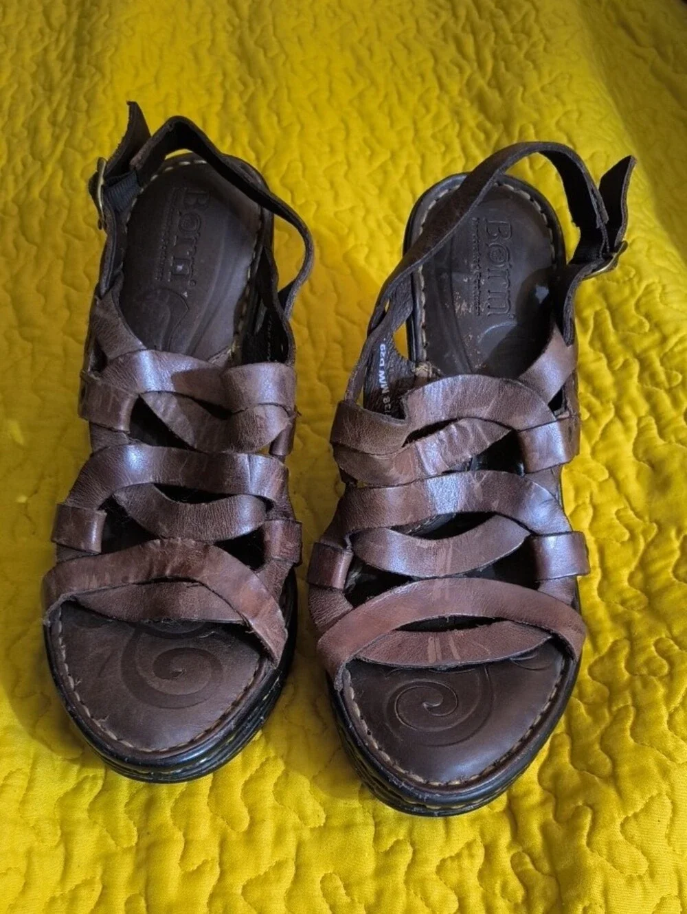 Born Brown Leather Slip-On Sandal with Contrast Stitching
